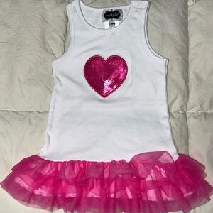 Mud Pie white knit dress with sequined heart and tulle trim sz 24 months EUC